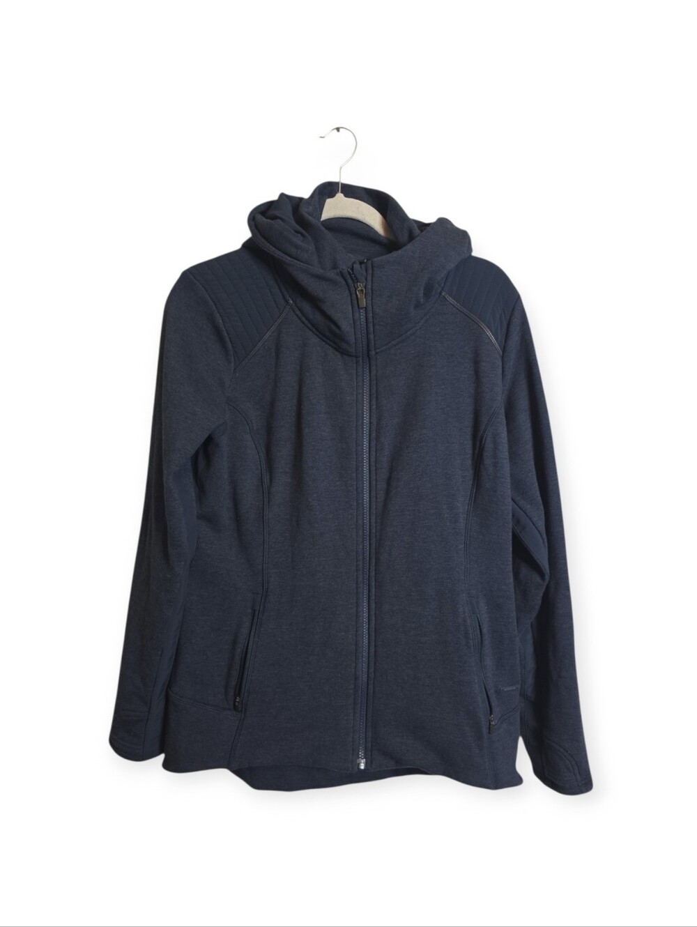 Women's Athleta full zip, fitted, dark blue, jacket with hood, size large